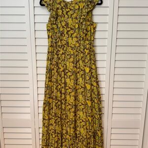 Anthropologie Floral Yellow and Green Maxi Dress